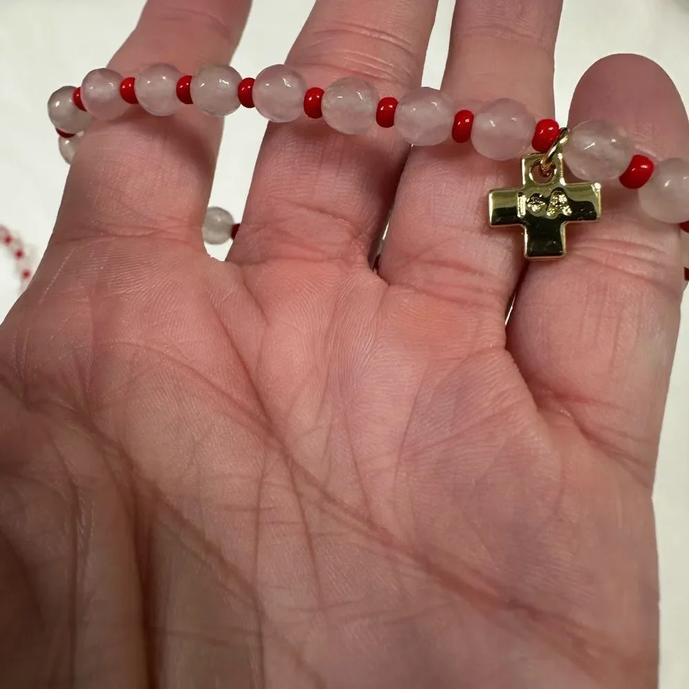 INK+ALLOY Pink Red Beaded Cross Bracelet